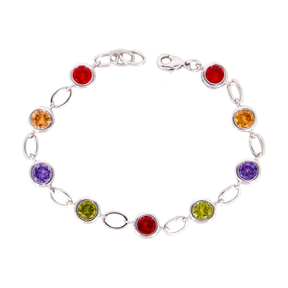 V3 Jewelry Silvertone with Multi Color Round CZ colorful Bracelet